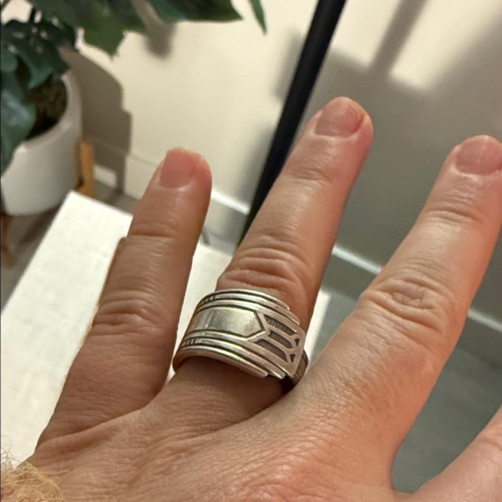 Spoon rings Women's Silverplated spoon art deco Ring with Engraved Design 6